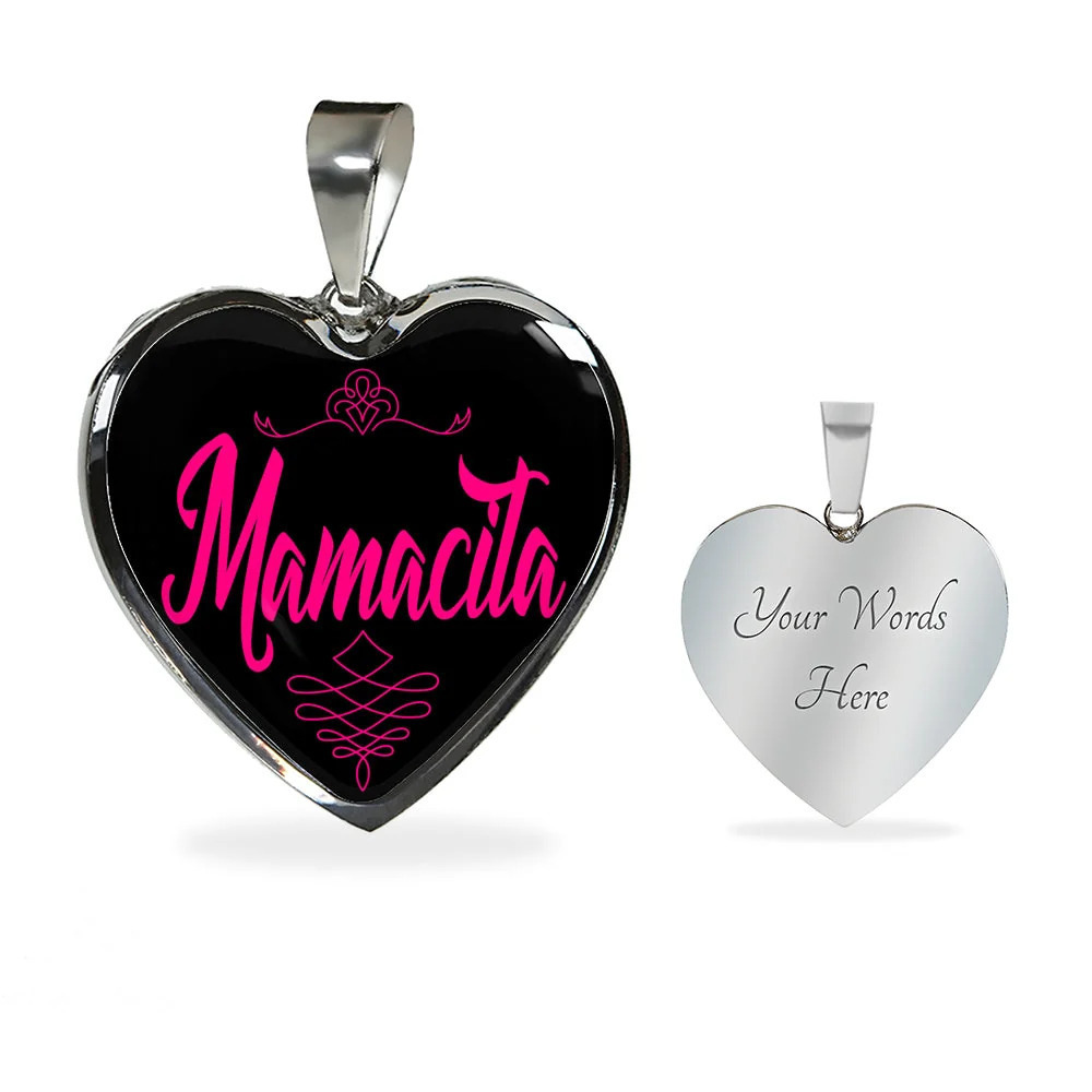 Spanish Mamacita Heart Necklace Personalized Engraved Silver Heart Necklace Cus